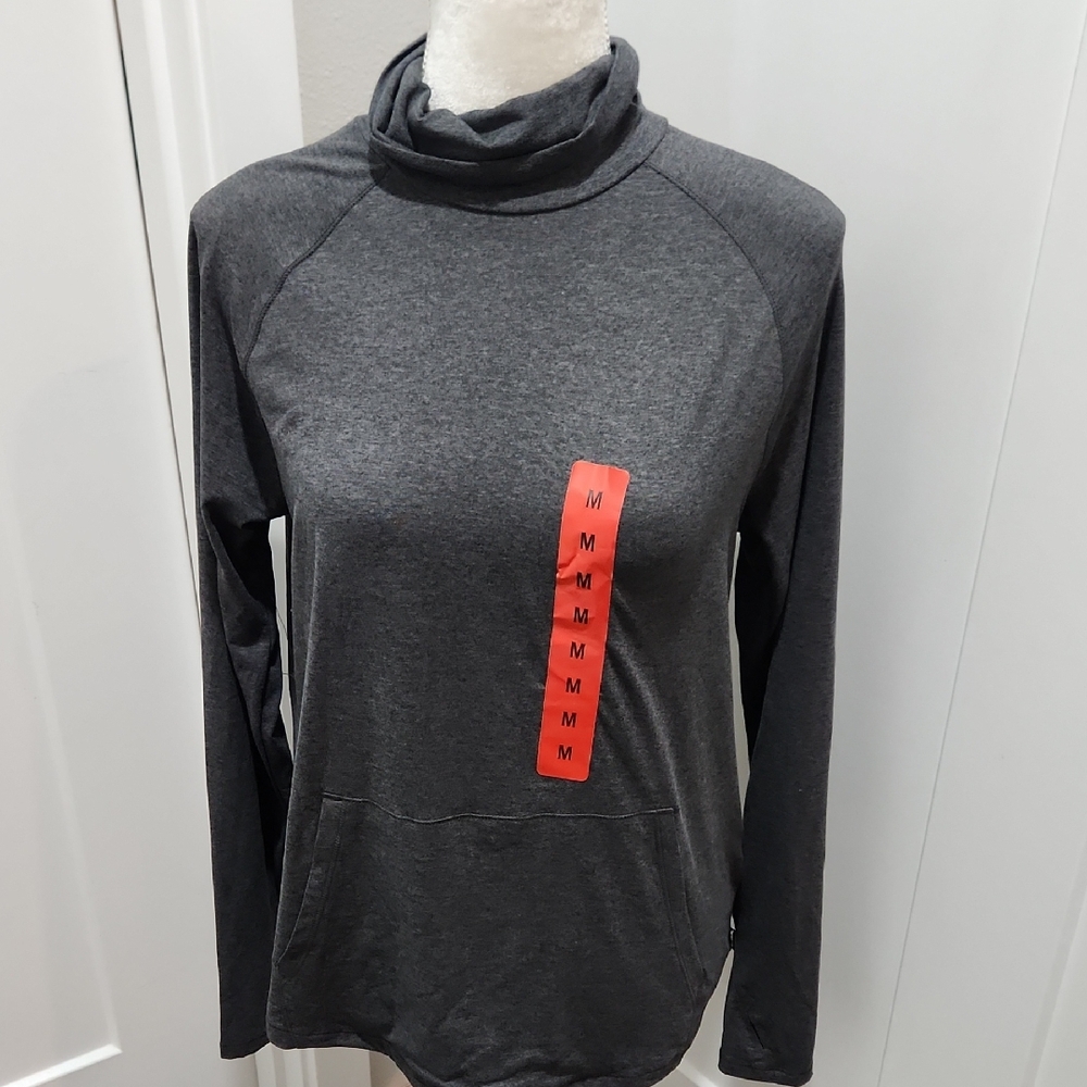 NEW Eddie Bauer Charcoal Gray Funnel Neck Sweatshirt Active M